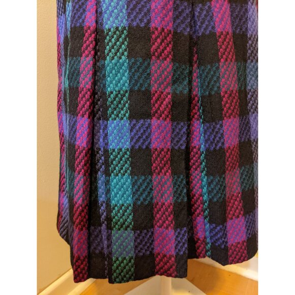 Vintage Sterling Stall Wool Plaid Pleated Midi Skirt Purple Teal Academia Sz 14 - Picture 5 of 10